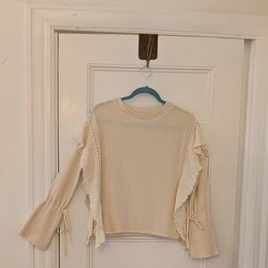 Rebecca Taylor Size S, Cream cotton sweater with soft ruffles front, back.